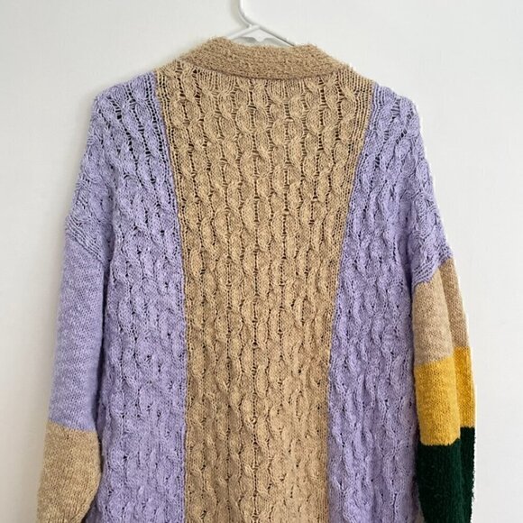 FOREVER 21 Colorblock Cardigan Sweater Lilac Lavender Green Multi Button Long M - Picture 12 of 13